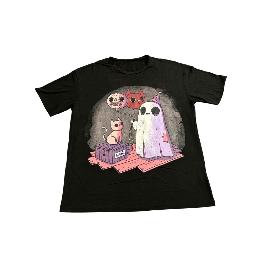 ROMWE Graphic T-Shirt Womens Medium Black Excellent Ghost‎ Cat Halloween Tee